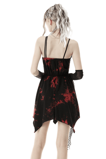 Asymmetrical Red and Black Strap Dress with Punk Rock Flair